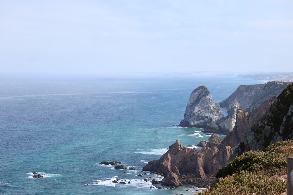 Beautiful view of coastal cliffs and ocean in Colares, Lisbon, Portugal.
